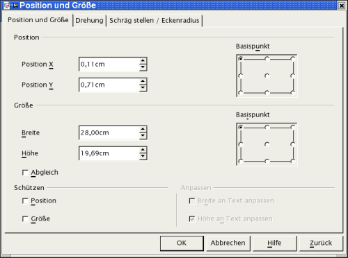 Position und Gr&ouml;&szlig;e